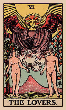 The Lovers tarot card illustration from the Rider–Waite–Smith deck