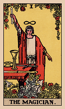 The Magician tarot card illustration from the Rider–Waite–Smith deck